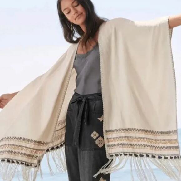 Johnny Was ARO Poncho OS | NWOT, Fringe Hem, Linen Blend, Aztec NWOT Gift $310 - Picture 5 of 8